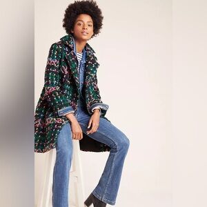 Anthropologie Pepaloves Women’s Double Breasted Pea Coat Multicolor Tweed Size M